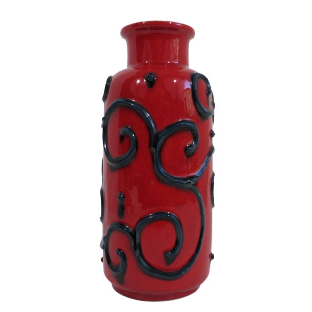 Red West German Red & Teal Ceramic Vase For Sale - Image 8 of 8