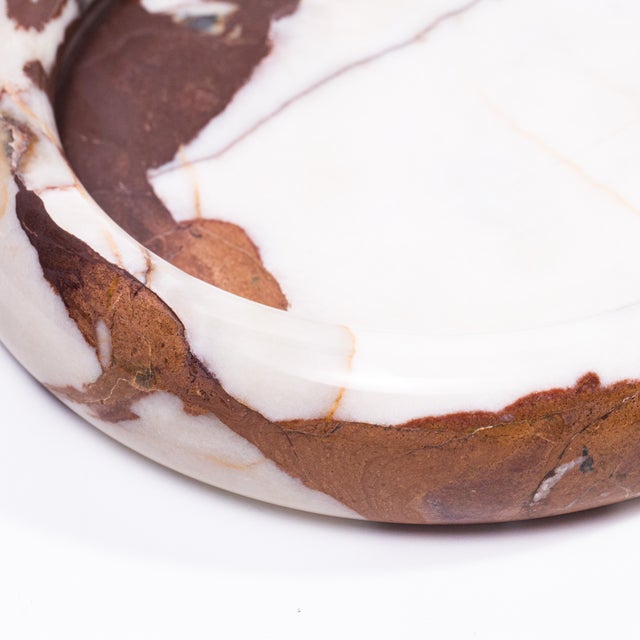 Breccia Marble White Brown Round Edged Catch-All Tray For Sale - Image 4 of 7