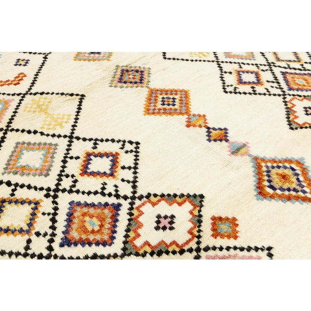 Modern Moroccan Style Hand-Knotted Wool Rug With Colorful Geometric Diamond For Sale - Image 10 of 12