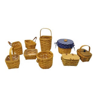 Vintage 1990s Longaberger Basket Lot Wine Berry Wall Pocket Lid Round - 9 Pieces For Sale