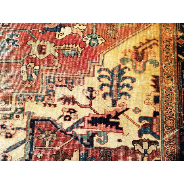 Antique Persian Heriz Serapi Rug, Hand-Knotted Wool, Geometric Medallion Pattern, Ivory & Rust-Red, 10x12 For Sale - Image 10 of 11