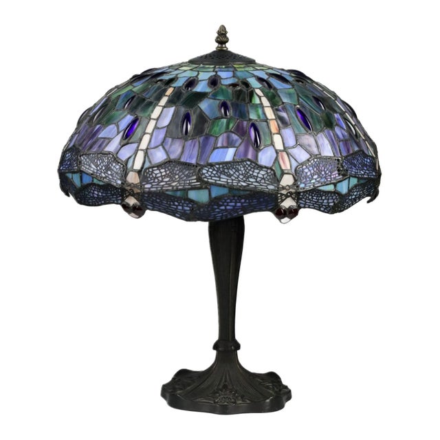 20th Century Tiffany Style Stained Glass Lamp For Sale - Image 6 of 6
