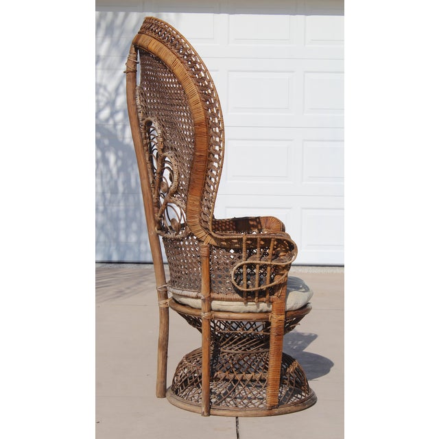 1950s Vintage Thai Bohemian Wicker Peacock Chair With Cushion For Sale - Image 5 of 18