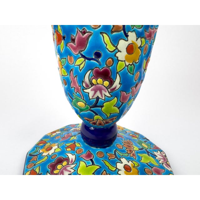 Blue Vintage Longwy Enamelled Ceramic Vase, France, Mid-20th Century For Sale - Image 8 of 12