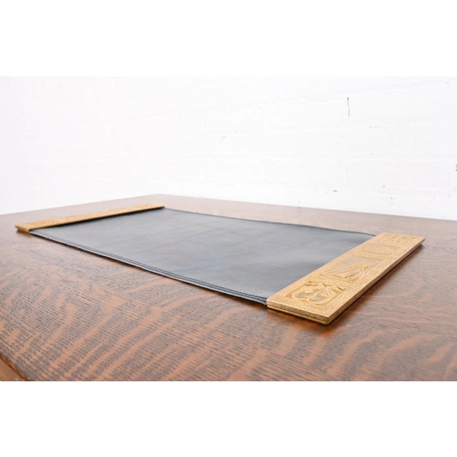 Early 20th Century Tiffany Studios New York Nautical Bronze Doré Blotter Ends With Leather Desk Blotter For Sale - Image 5 of 12