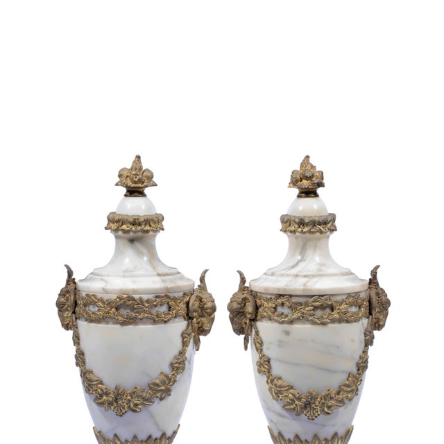 Late 19th Century Pair of French Antique White Marble Ormolu Mounted Cassolettes For Sale - Image 4 of 6
