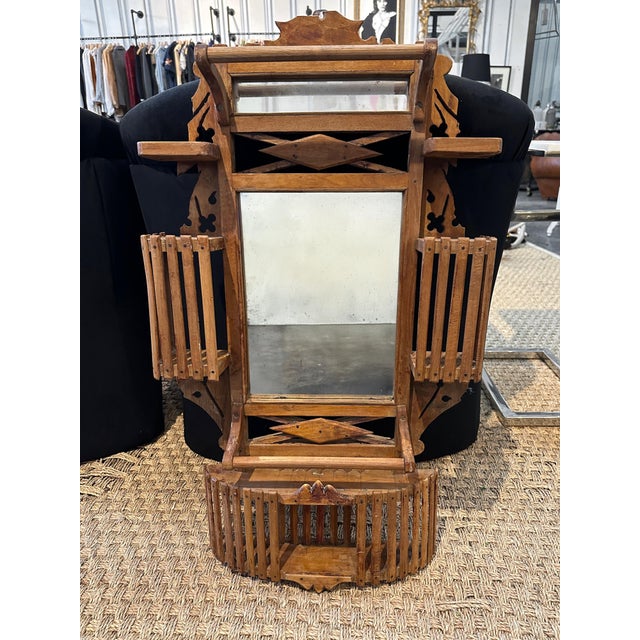 Antique Eastlake Walnut Shaving Mirror With Walnut Slat Wood Design For Sale - Image 10 of 10