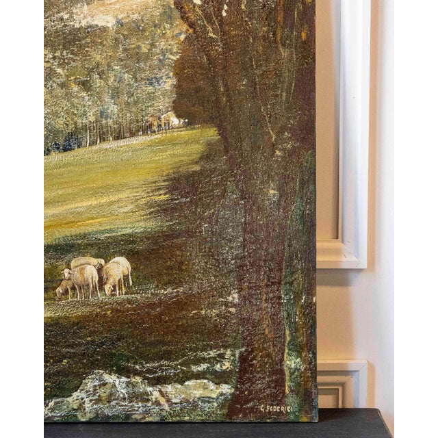 Mid 20th Century Gino Federici, Shepherd with Flock, Oil on Canvas, Signed, 20th Century For Sale - Image 5 of 9