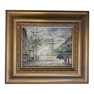 Paris Arc De Triomphe Oil on Canvas Painting, Signed, Framed, French Art For Sale