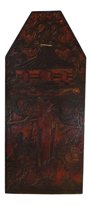 20th Century Indonesian Hand-Carved & Painted Wooden Puppet Show Sign