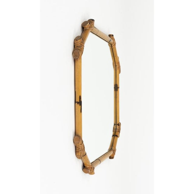Wood Mid-Century Bamboo and Rattan Wall Mirror in the style of Vivai del Sud, Italy, 1970s For Sale - Image 7 of 13