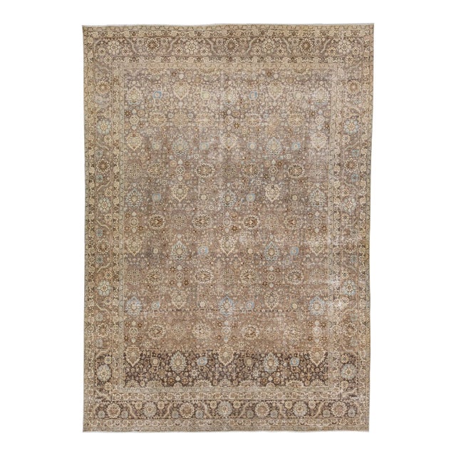 1960s Handmade Gray Antique Persian Tabriz All-Over Wool Rug For Sale