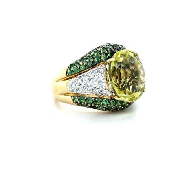 Metal Le Vian, Lemon Quartz, Tsavorite Garnet and Diamond Ring, 14k Gold, Size 7 For Sale - Image 7 of 8
