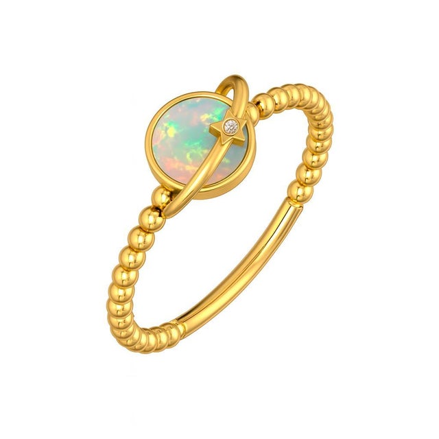 14k Gold Ring With Opal Cabochon, Size 6.75 For Sale - Image 4 of 5