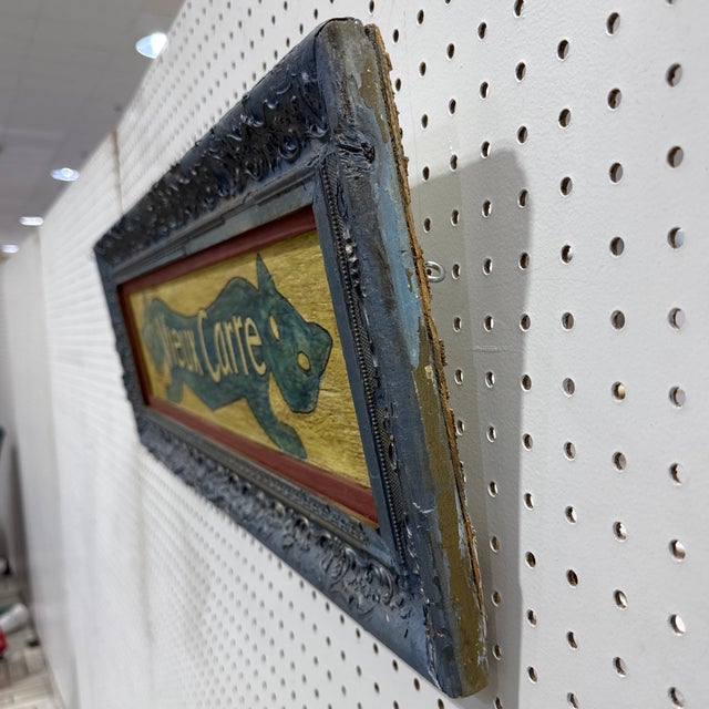 1970s Vintage Painted French Cat Folk Art Sign For Sale - Image 9 of 10