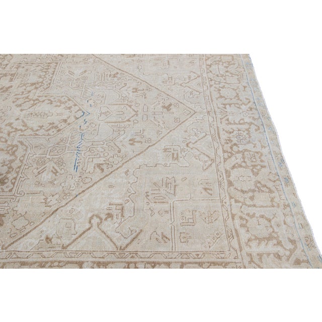 Beige Antique Persian Heriz Beige Handmade Medallion Designed Wool Rug For Sale - Image 8 of 11