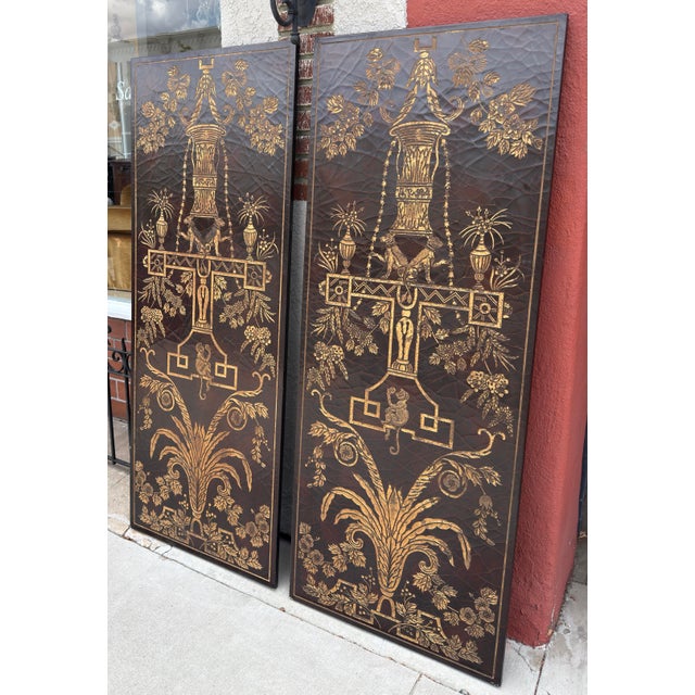 Neoclassical Pair of Huge Maitland Smith Neoclassical Gilded Lacquer Panels W Monkeys & Dogs For Sale - Image 3 of 7