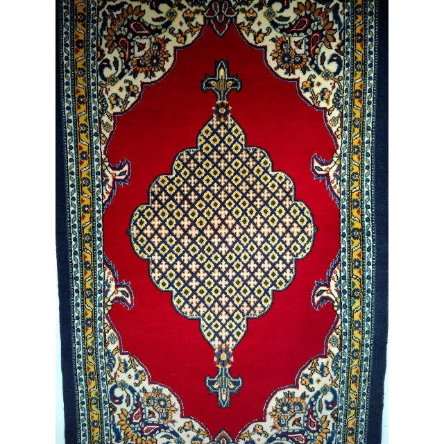 Vintage Persian Qum Area Rug, Hand-Knotted Wool, Geometric Medallion Pattern, 3x5, Red & Navy For Sale - Image 11 of 18