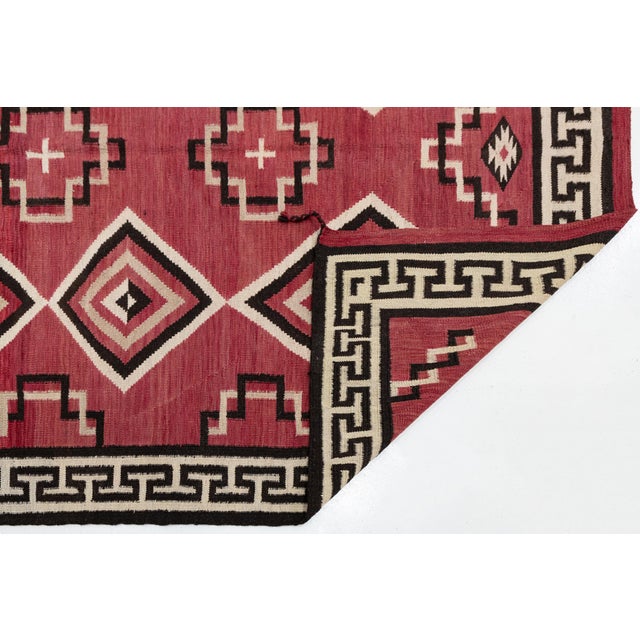 Native American Contemporary Southwest Navajo Style Crimson Wool Rug With Geometric Diamond For Sale - Image 3 of 11