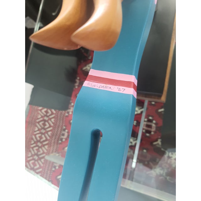 1987 JW Eaton Postmodern Pink and Blue Wooden Sculpture "Lamppost Flyer" For Sale In Detroit - Image 6 of 7