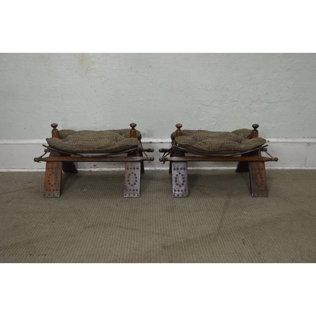 M. Hayat & Bros Vintage Pair Camel Saddle Foot Stools ...