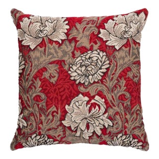 Chrysanthemums Red Cushion With Feather Filler - 33x33cm (13"x13") For Sale
