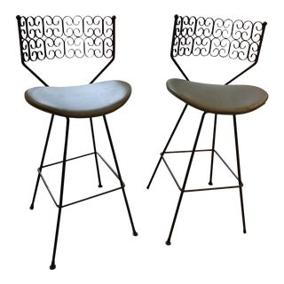 1950s Vintage Arthur Umanoff Swivel Bar Stools- A Pair For Sale