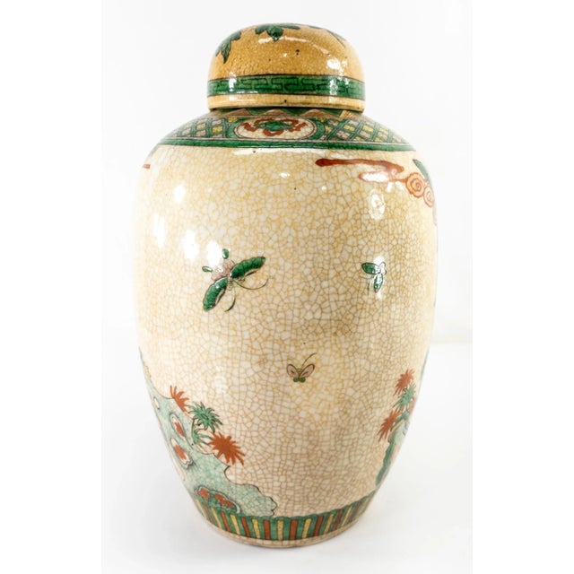 Chinese Famille Verte Beige Crackled Vase or Urn for a Lamp For Sale - Image 4 of 13