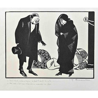 Hermann Paul, The Widow, Original China Ink Drawing, Early 20th Century For Sale