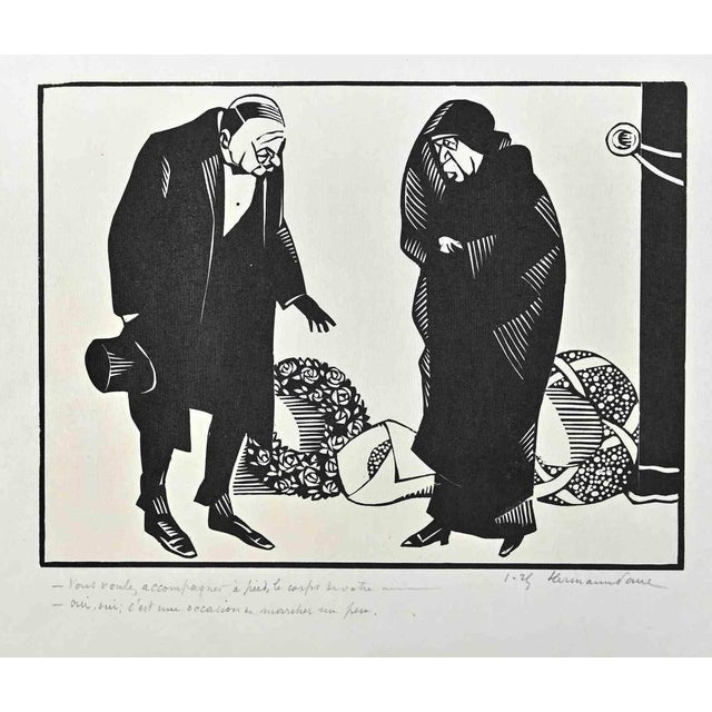 Hermann Paul, The Widow, Original China Ink Drawing, Early 20th Century For Sale