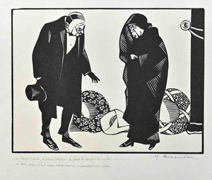 Hermann Paul, The Widow, Original China Ink Drawing, Early 20th Century