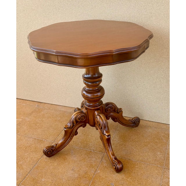 Spanish Revival Spanish Carved Wood Pedestal Side Table, Mid-20th Century For Sale - Image 3 of 16