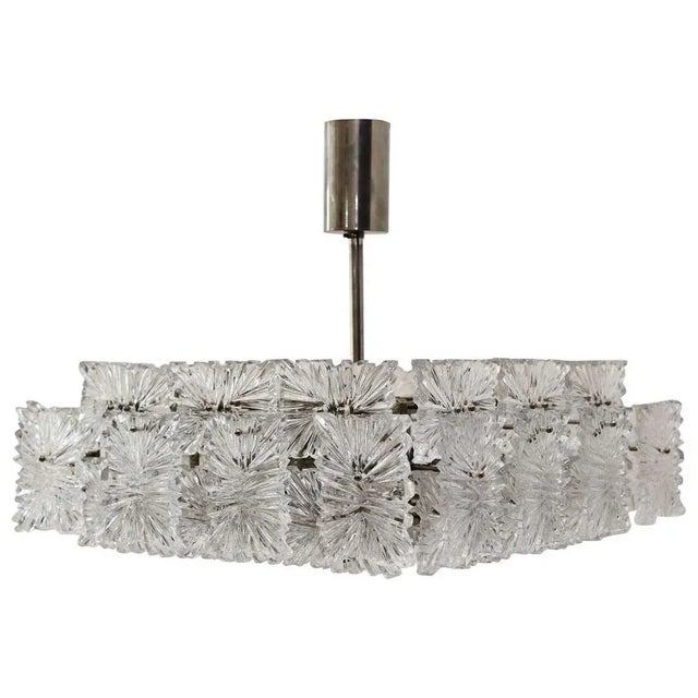 Silver Mid-Century Modern Etched Glass Chandelier by Kinkeldey For Sale - Image 8 of 8