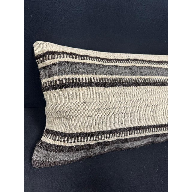 Turkish Hemp Pillow Cushion Natural Beige Black Cushion Cover 14"x40" #30474 Enhance your home decor with our Kilim Pillow...