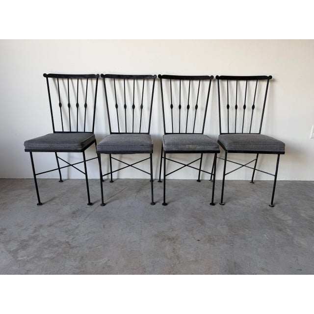 Mid-Century Modern 1970s Vintage Black Painted Metal Outdoor Garden Dining Chairs – Set of 4 For Sale - Image 3 of 12