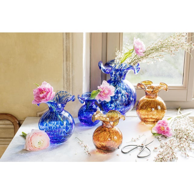 2020s VIETRI Hibiscus Glass Cobalt Tortoiseshell Large Fluted Vase For Sale - Image 5 of 11