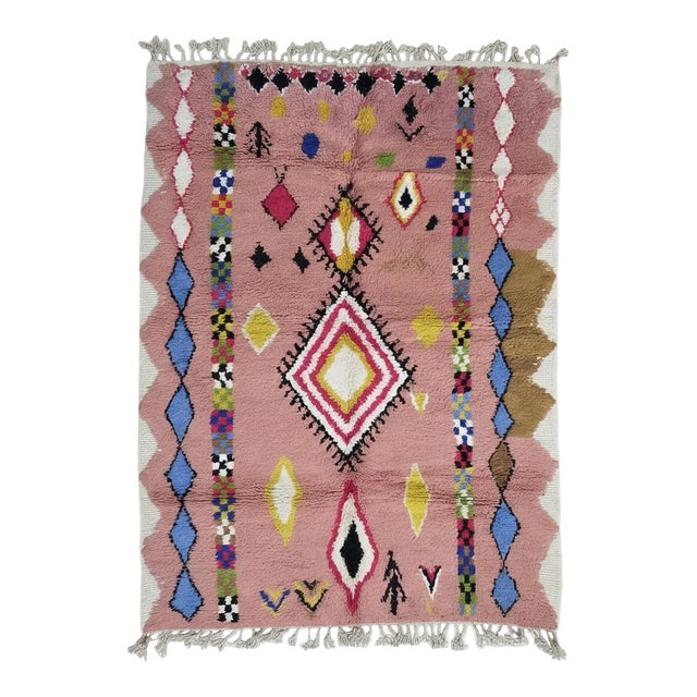 Pink Diamond Handwoven Berber Wool Rug - 9.6 X 6.8 Ft For Sale