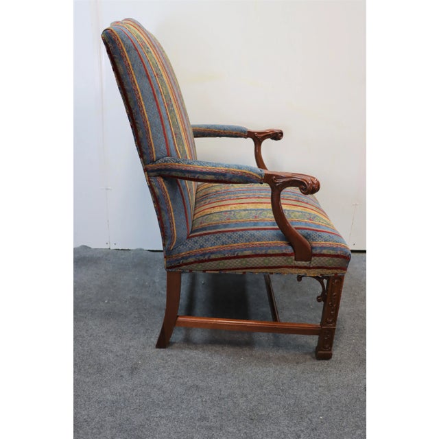 Late 20th Century Chippendale Style Carved Mahogany Open Arm Chair For Sale - Image 5 of 8