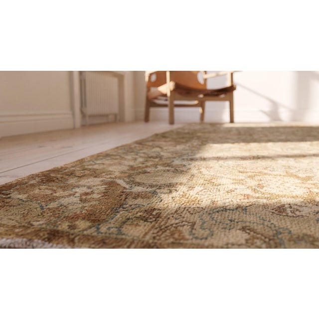 1920s Tan Camel Polonaise Antique Indian Agra Rug 4'9" X 7'10" Handknotted Wool Carpet For Sale - Image 9 of 10