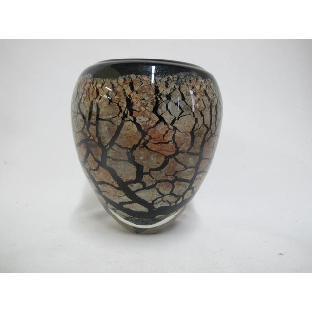 1990s Rrobert Malone Modern Organic Earthy Crackle Glass Studio Art Paperweight Vase For Sale - Image 5 of 9