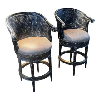 Pama Furniture Black and Gold Swivel Bar Stools - Set of 2 For Sale