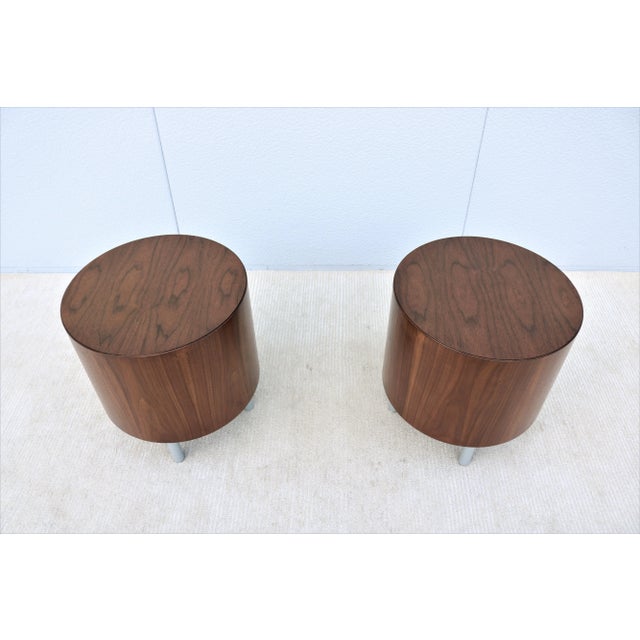 MidCentury Modern Style Kimball Villa Round Walnut Wood Drum Side