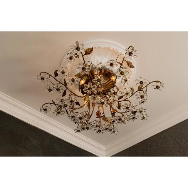 1950s Large Italian Hollywood Regency Crystal Glass Flower Ceiling Light, 1950s For Sale - Image 5 of 18
