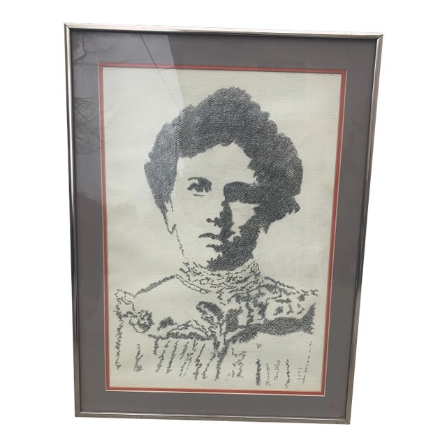 1970s Portrait Pencil Drawing of a Woman, Framed For Sale
