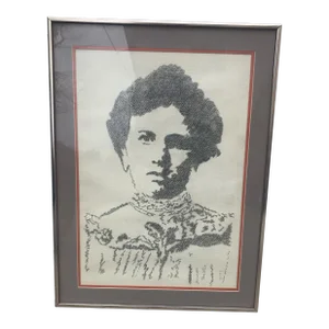 1970s Portrait Pencil Drawing of a Woman, Framed