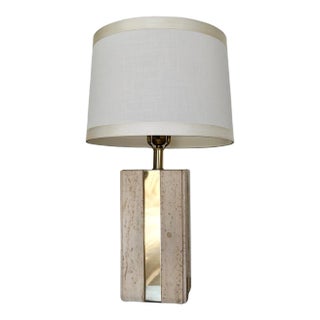 1970's Hollywood Regency Italian Travertine & Brass Table Lamp For Sale