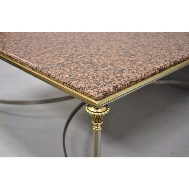 Late 20th Century Italian Neoclassical Maison Jansen Style Steel & Brass Marble Top Coffee Table For Sale - Image 4 of 12