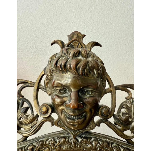 Antique Gilded Cast Iron Cherub and Lion Heads, Victorian French Style Ornate Vanity Table Mirror From Late 19th Century For Sale In Los Angeles - Image 6 of 12