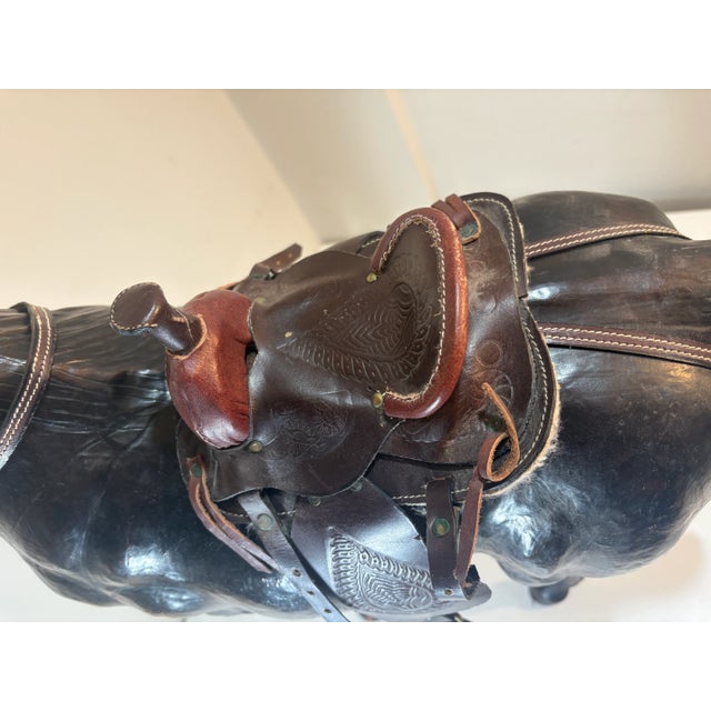 Wood Monumental Leather Horse Sculpture With Western Saddle — Ranch Modern Equestrian Decor For Sale - Image 7 of 12