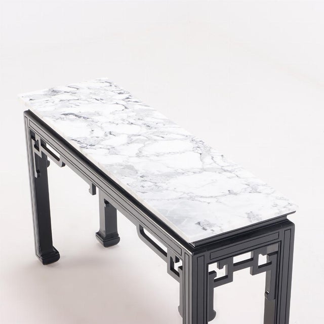 Asian Style Marble Top Ebonized Console Table Circa 1950. For Sale In Philadelphia - Image 6 of 6